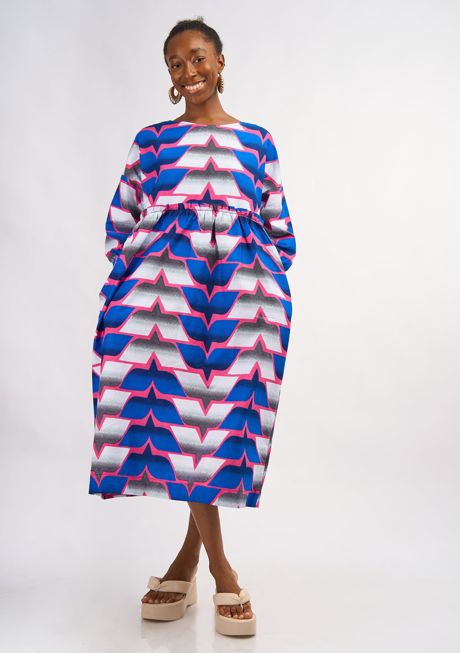 YEVU Women - Dress Midi Smock Dress - Blue Wings