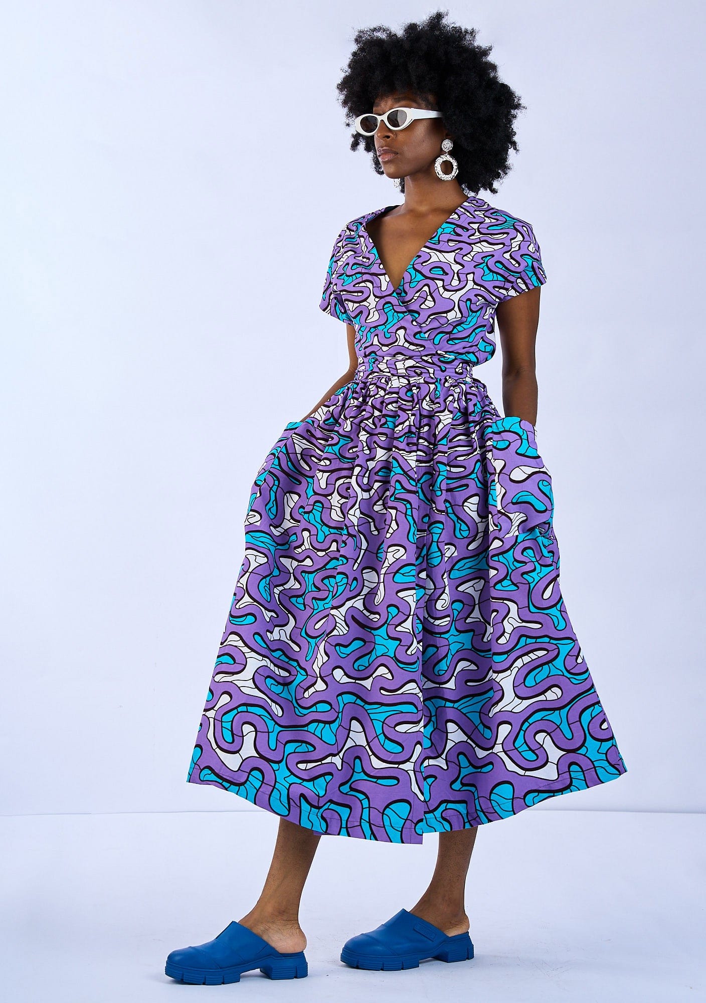 YEVU Women - Dress Midi Wrap Dress - Maps
