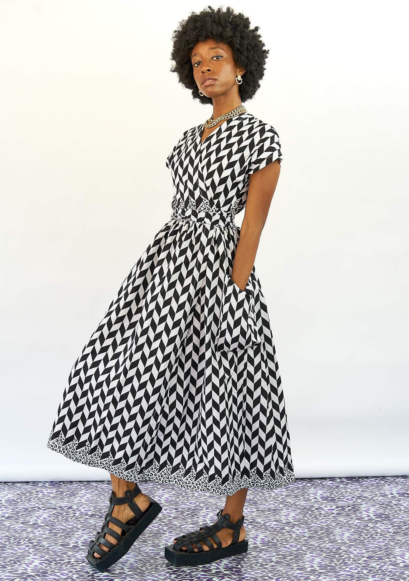 YEVU Women - Dress Midi Wrap Dress - New Mono