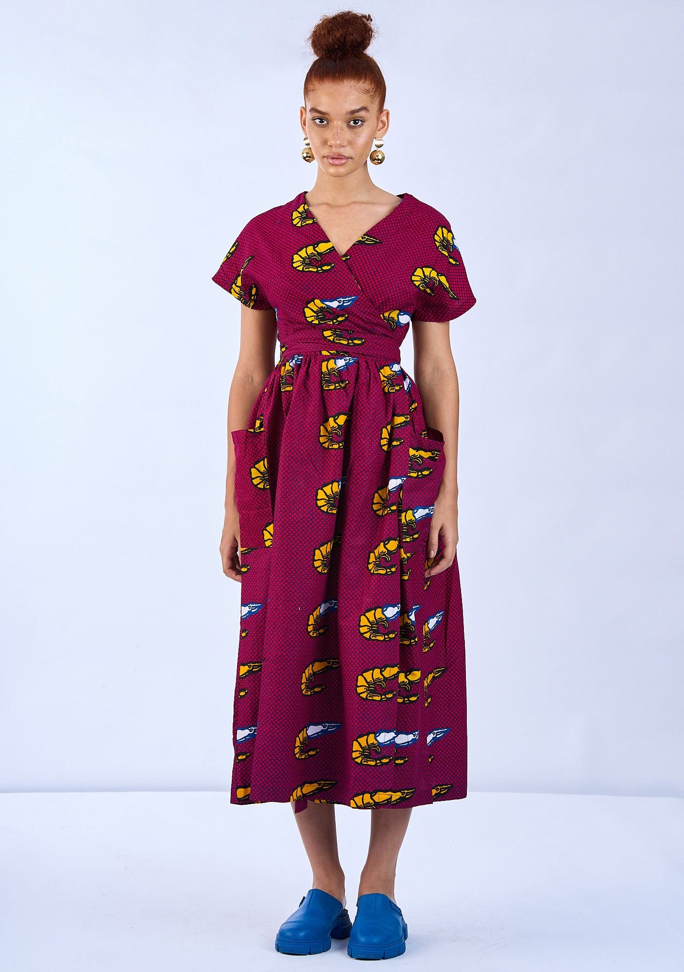 YEVU Women - Dress Midi Wrap Dress - Prawns