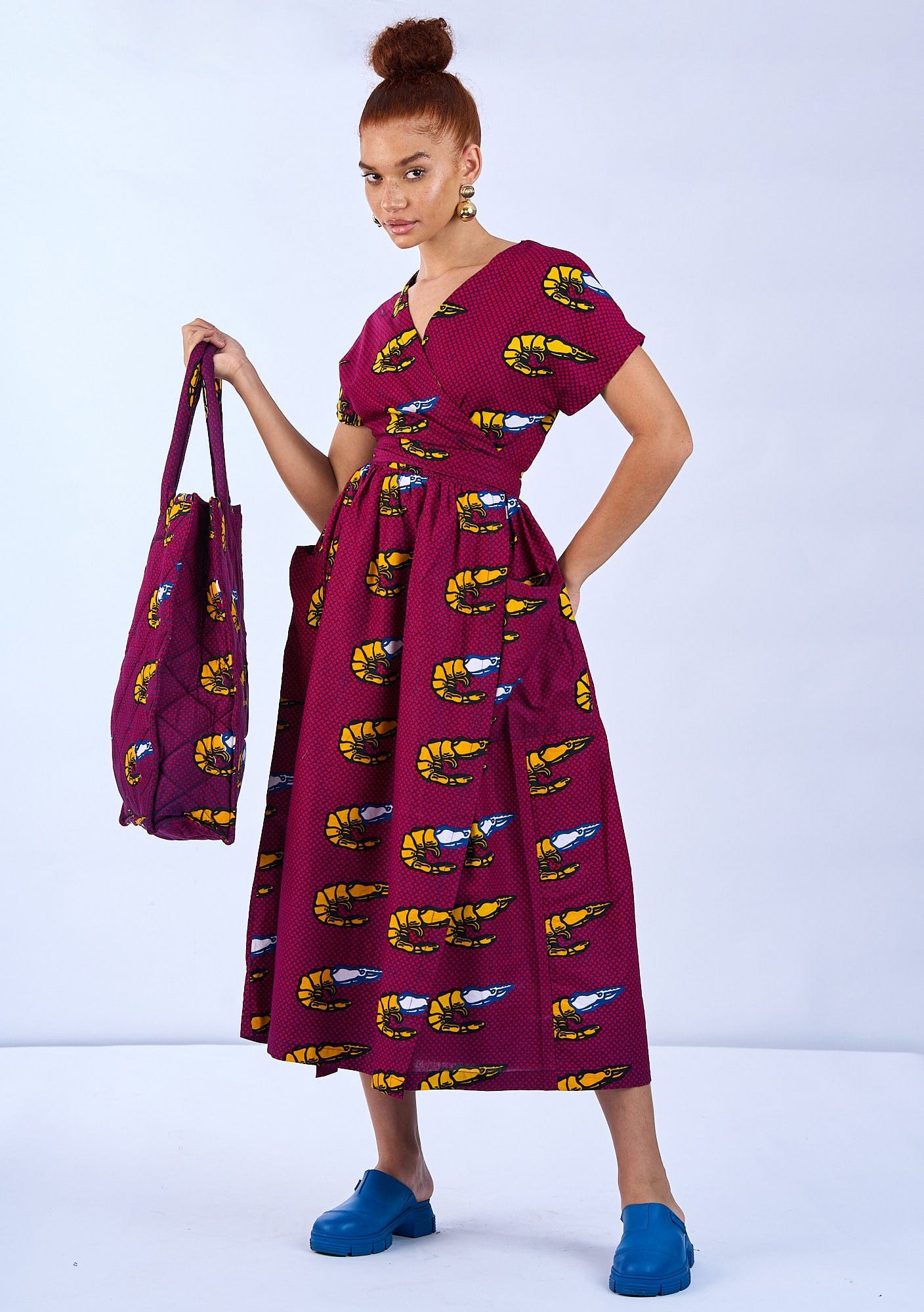 YEVU Women - Dress Midi Wrap Dress - Prawns