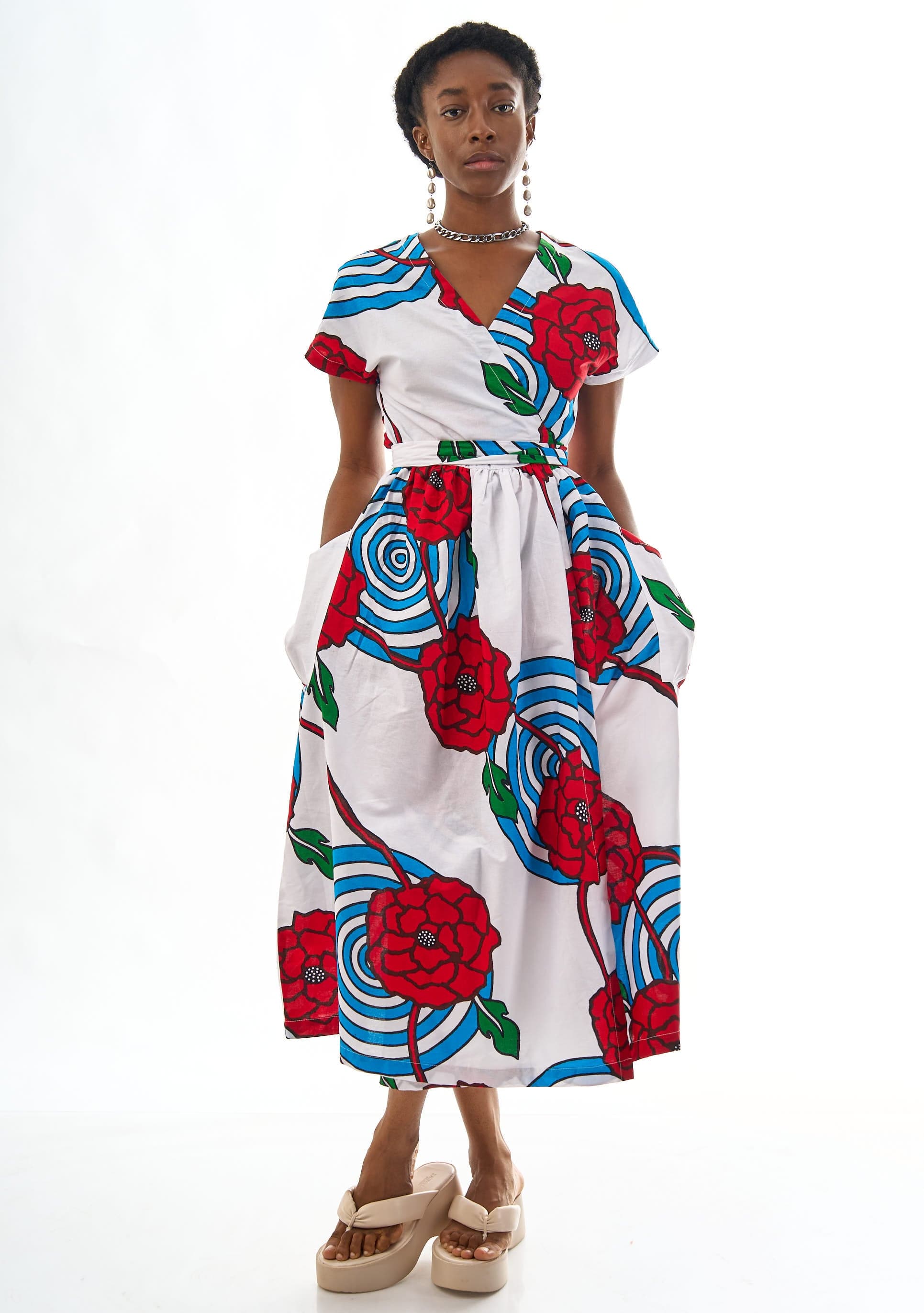 YEVU Women - Dress Midi Wrap Dress - Roses