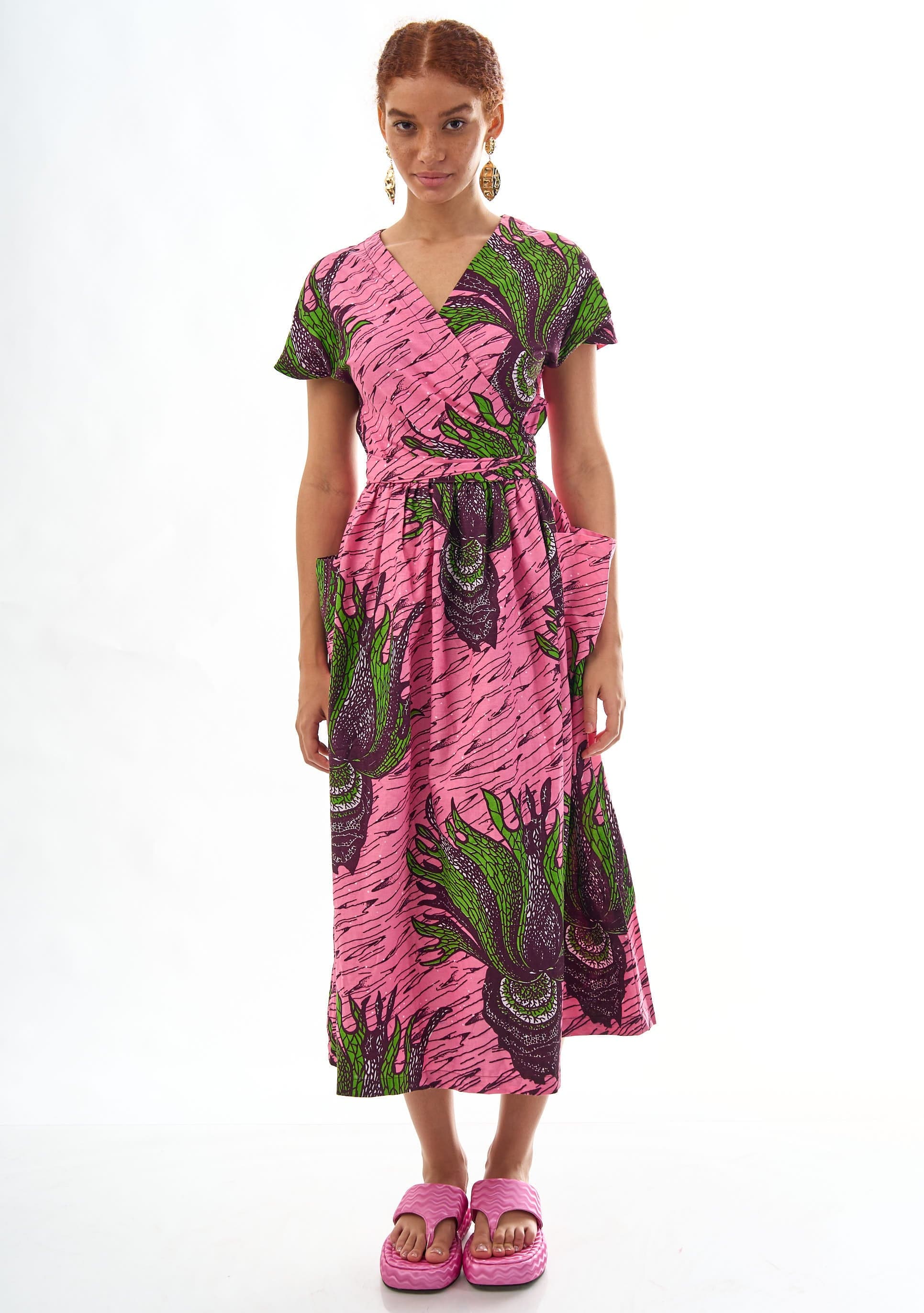 YEVU Women - Dress Midi Wrap Dress - Staghorn