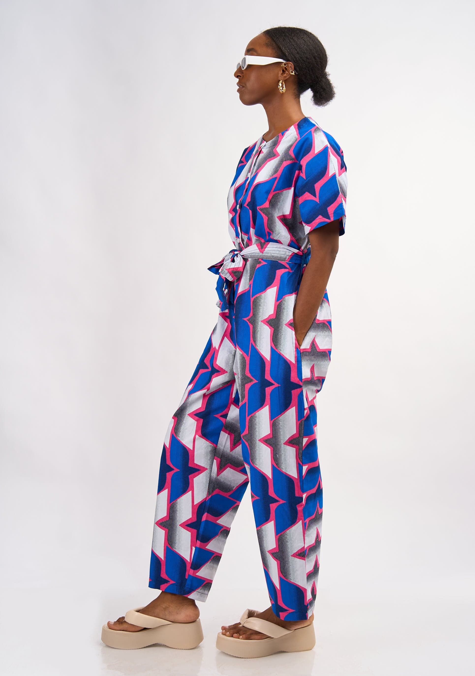 Blue short shop sleeve jumpsuit