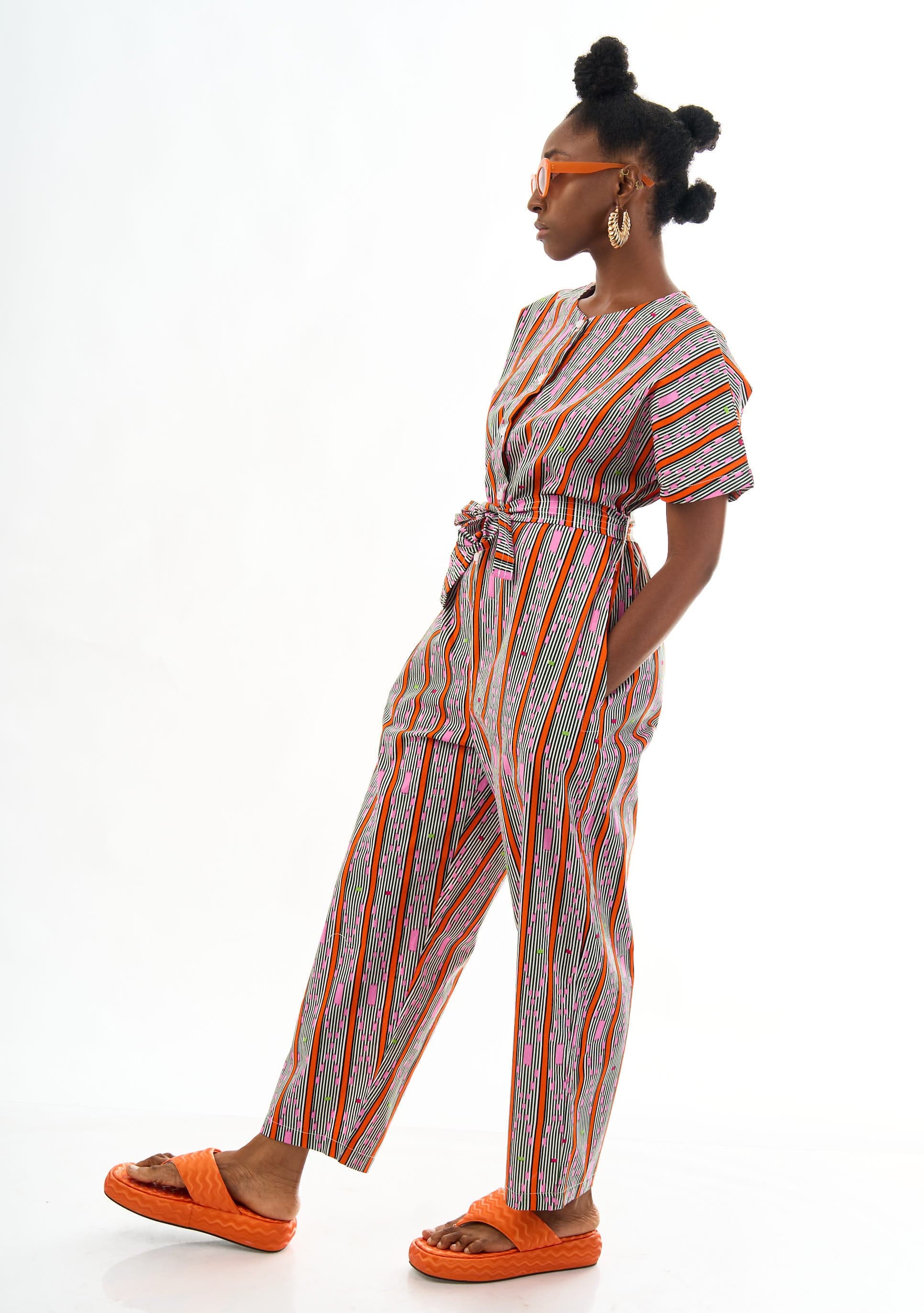 Striped short 2024 sleeve jumpsuit