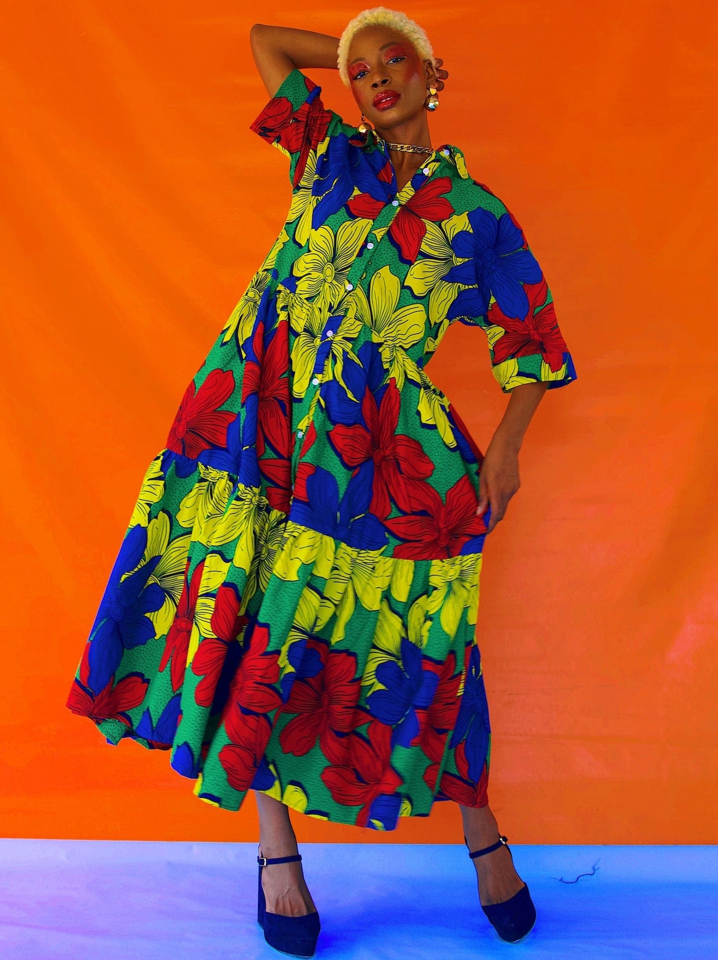 YEVU Women - Dress Tiered Maxi Dress - Hibiscus