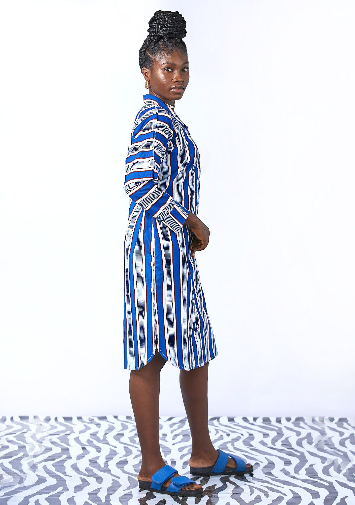 YEVU VIP Women - Dress Basic Shirt Dress - Blue Lines