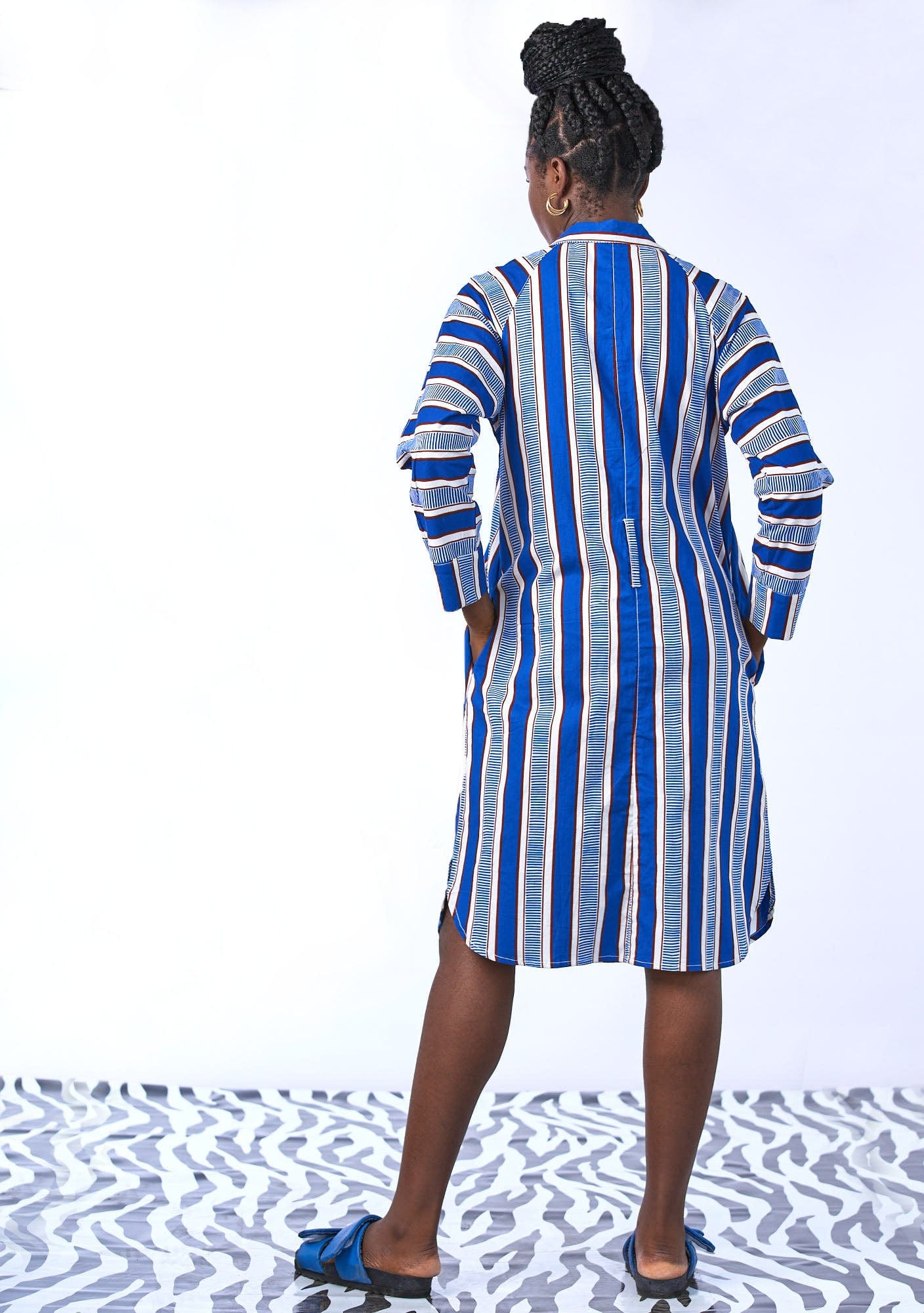 YEVU VIP Women - Dress Basic Shirt Dress - Blue Lines