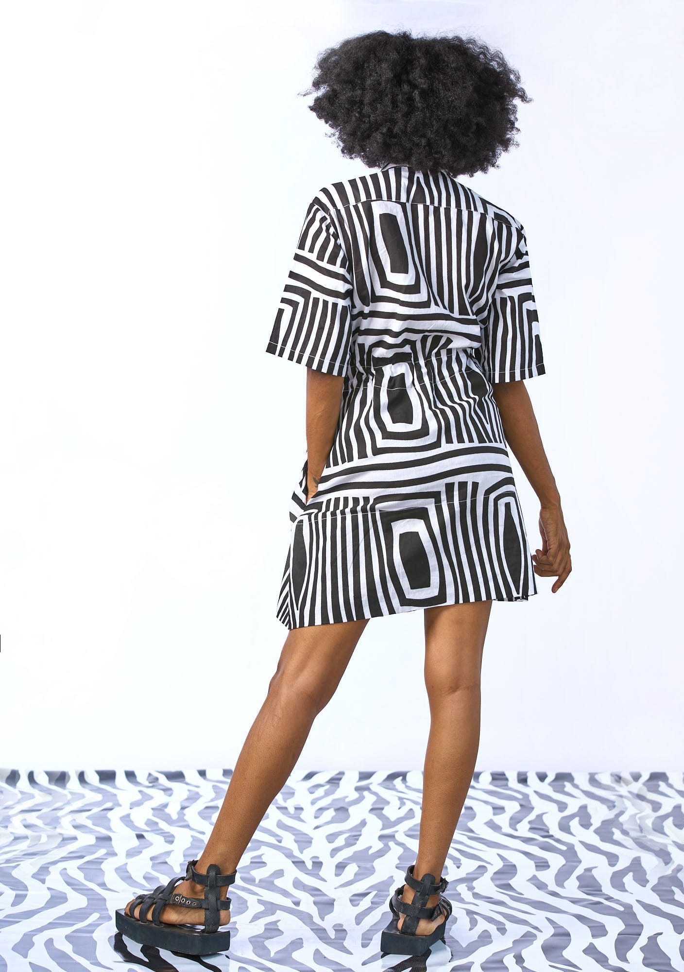 YEVU VIP Women - Dress Half Drawstring Dress - Monochrome