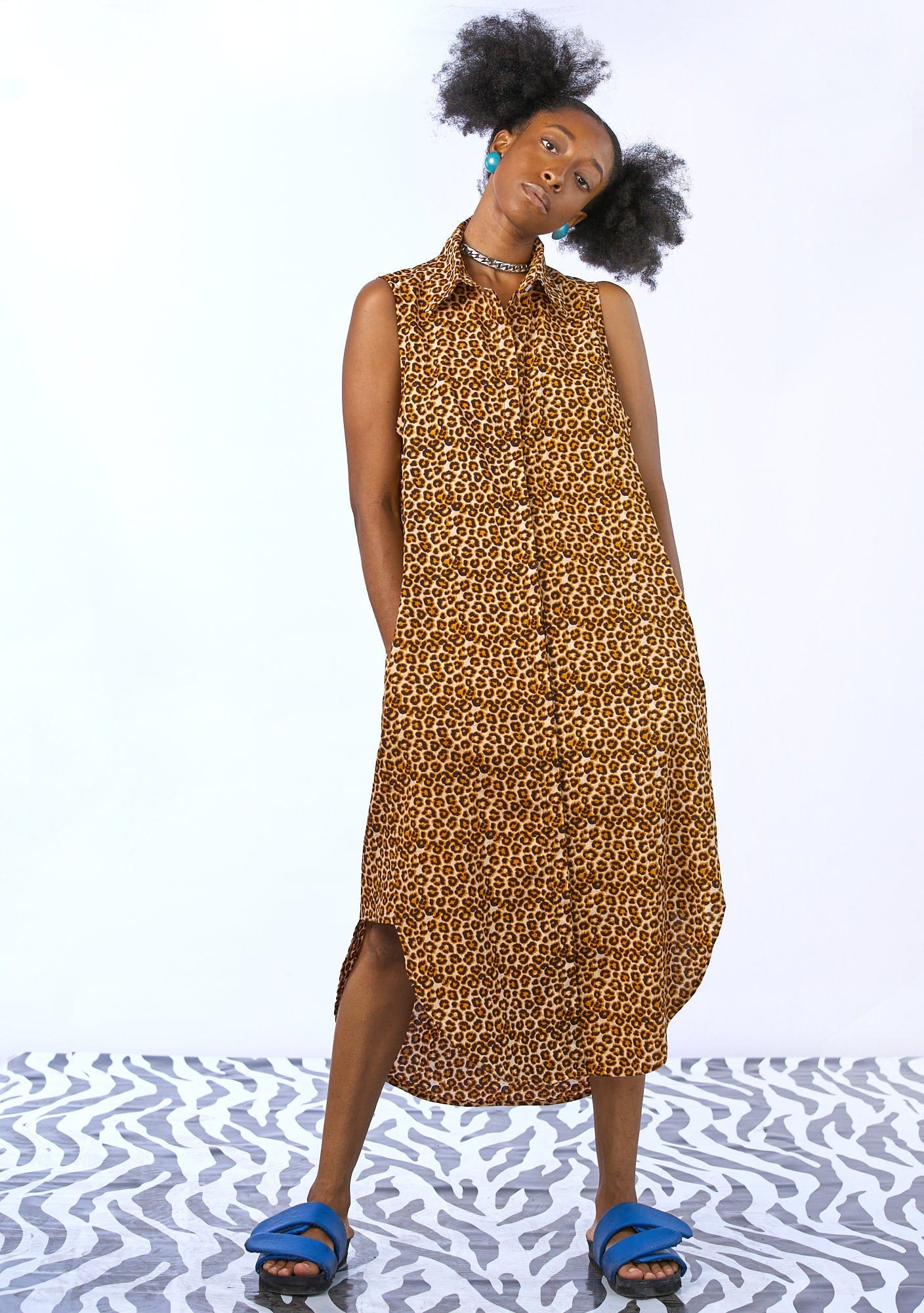 YEVU VIP Women - Dress Panelled Shirt Dress - Leopard