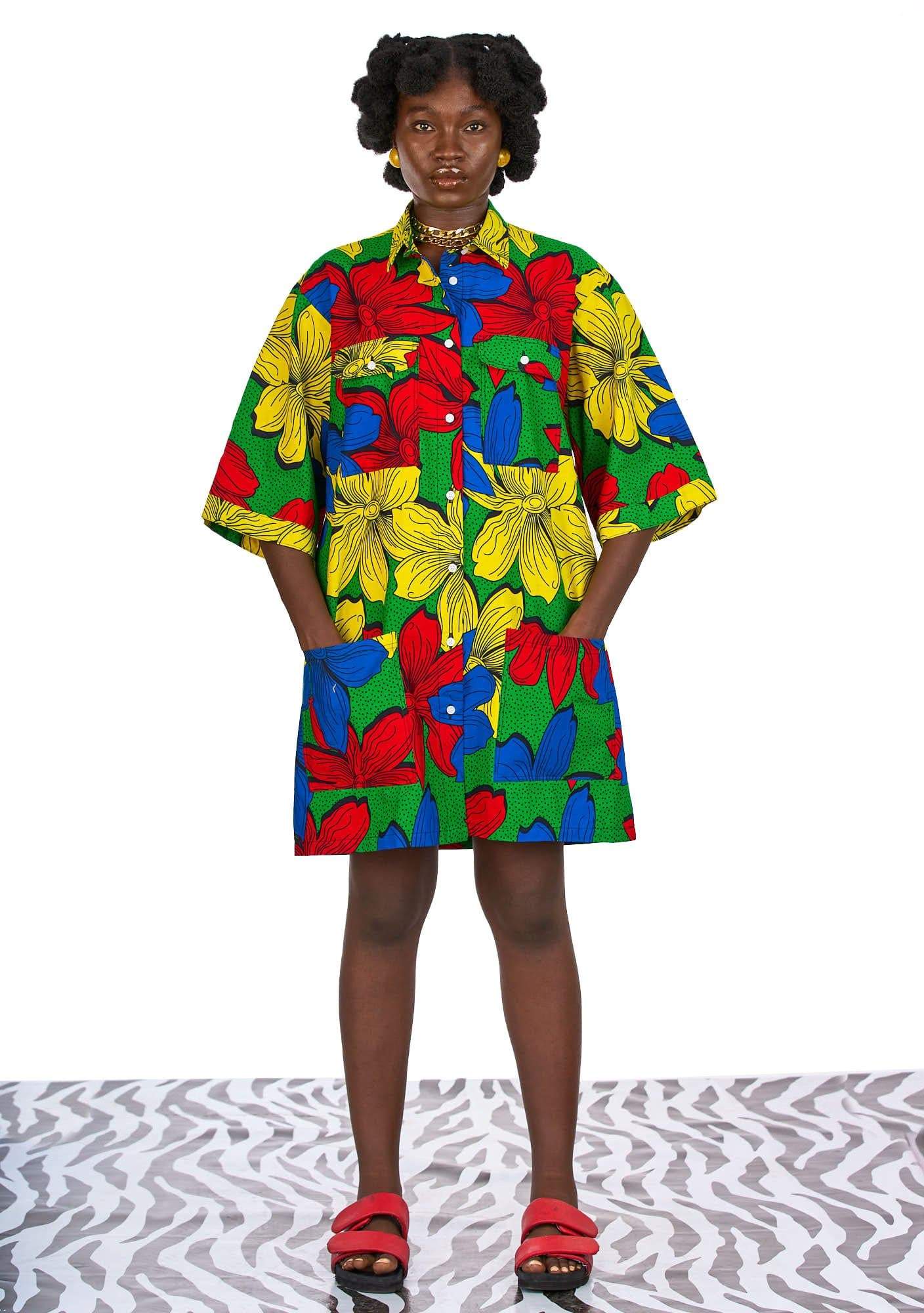 YEVU VIP Women - Dress Pocket Shirt Dress - Hibiscus