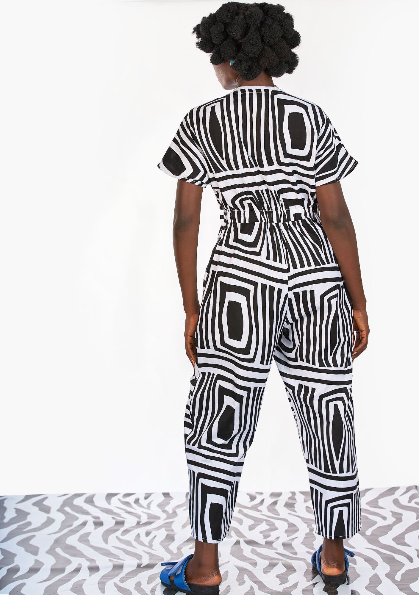 Short Sleeve Jumpsuit - Monochrome
